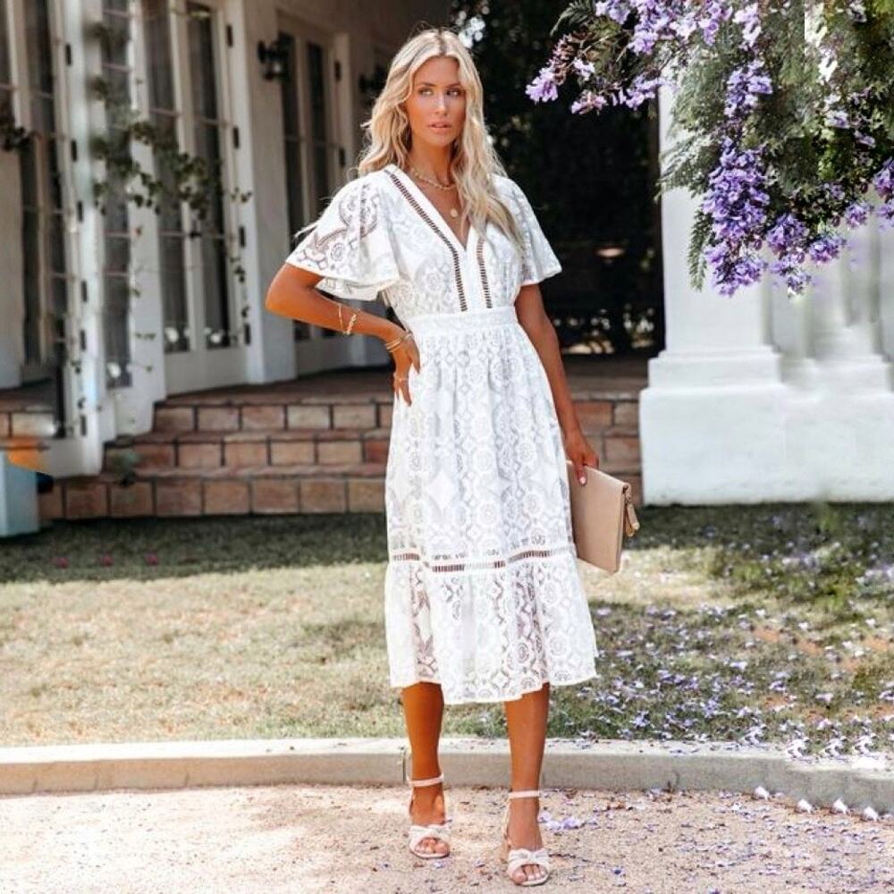 Vici White Lace Midi Dress